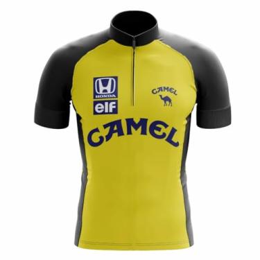 Imagem de Camisa de Ciclismo Masculina Manga Curta Preta e Amarela Proteção UV Slim Confortável Pro Bike (BR, Alfa, M, Regular, Camel)