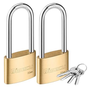 Imagem de Disecu Cadeado com chave de latão maciço, corpo de 50 mm de largura, trava impermeável externa de 8 cm com chaves para galpão, portão, armário de academia escolar, cerca, armazenamento de ferrolho