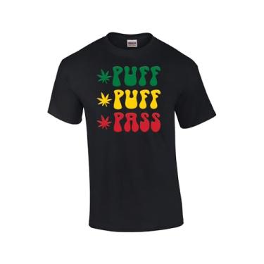 Imagem de Camiseta unissex com estampa 3D Puff Puff Puff Pass Marijuana Hemp THC Stavia Smoke Pot 420, Preto, 4G