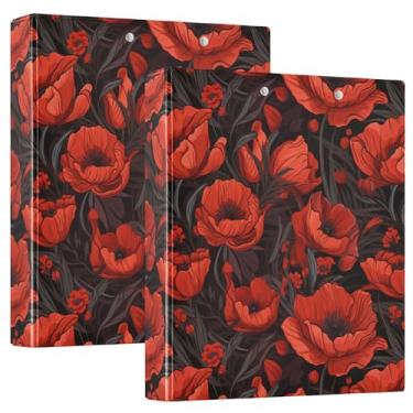 Imagem de Pastas de caderno de flores vermelhas abstratas country redondas fichários de caderno de 2,5 cm com bolsos, 1/2 pacote de fichários universitários para estudantes capa dura