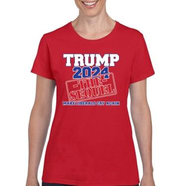 Imagem de Camiseta feminina Trump 2024 The Sequel Make Liberals Cry Again MAGA President 47 FJB Let's Go Brandon Republican, Vermelho, GG