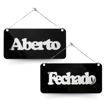 Imagem de Placa Acrílica Frente Verso Aberto Fechado Ventosa Preto (Preto e Prata)
