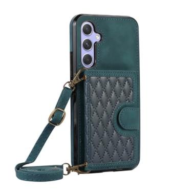 Imagem de Carteira crossbody cordão capa de telefone para samsung galaxy s24 s23 ultra s22 plus a54 a34 a14 a15 a25 a24 cartão de couro, verde, para galaxy a54