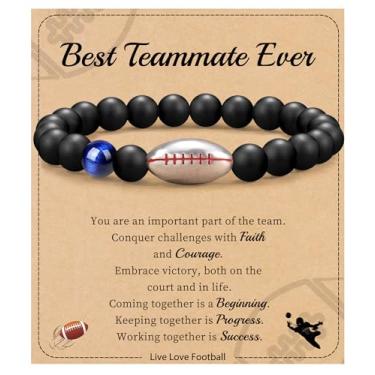 Imagem de Futebol Beisebol Basquete Presentes de Futebol Masculino Pulseiras com Contas Natural Olho de Tigre Pulseira Masculina Aniversário Presentes de Formatura para Filho Neto Bônus Filho Namorado Irmão,