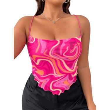 Imagem de Floerns Blusa feminina plus size sem mangas estampa de mármore frente única bainha assimétrica, rosa, 4G Plus Size