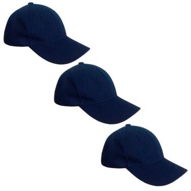 Imagem de Kit 3 Bonés Chapeu Bombeta Ajustável Liso Aba Curva Azul