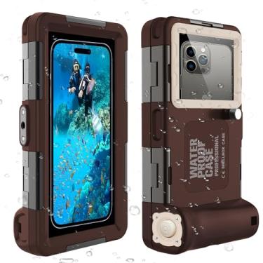 Imagem de Capa de telefone à prova d'água para mergulho com snorkel para iPhone 11/12/13/15 Pro Max e Samsung Galaxy series Professional [15m/50ft] Capa para foto e vídeo (chocolate/bege)