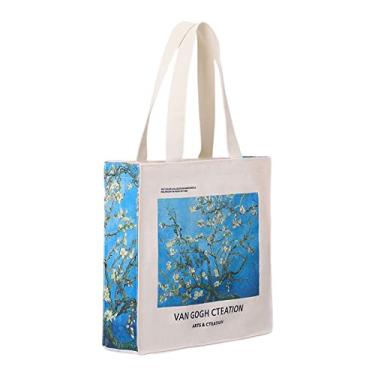 Imagem de LZ Bolsa de mão feminina de grande capacidade, bolsa de compras, pintura a óleo Monet, com zíper biblioteca, laptop, Girassol, Medium