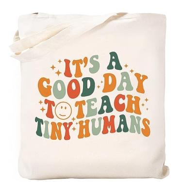 Imagem de Kimoli Sacola de lona escolar para presente de agradecimento ao professor, bolsa de praia para viagem de verão, reutilizável, sacola de compras de supermercado, Estilo C, 15"X15.7"