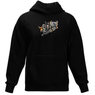 Imagem de Moletom Fechado Com Capuz Blusa de Frio Preta Estampas Variadas-Masculino