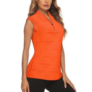 Imagem de Luranee Camiseta feminina de golfe sem mangas com zíper e secagem rápida para mulheres, Laranja, M