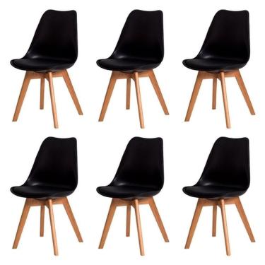 Imagem de Kit C/6 Cadeiras Leda ? Charles Eames, Saarinen Wood Preta