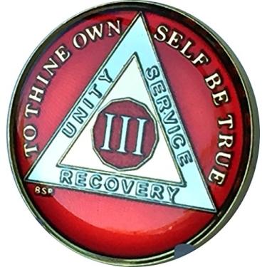 Imagem de 3 anos Mandarin Red Gold & Niquel Tri-Plate AA Alcoolicos Anonimos Sobriedade Medalhao Chip Oracao da Serenidade