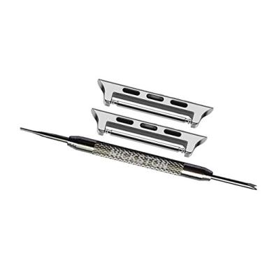 Imagem de Par de conectores prateados adaptadores com pino de mola e ferramenta compatível com Apple Watch 42 mm Série 1 2 3 iWatch Hermes Nike+ Edition pulseira de substituição – Serve para