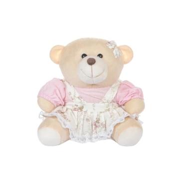 Imagem de Urso De 18cm Para Nicho Decoração Menina Jardineira Floral Rosa Bebê Baby Decoração Quarto Festa Pelúcia Presente Revelação