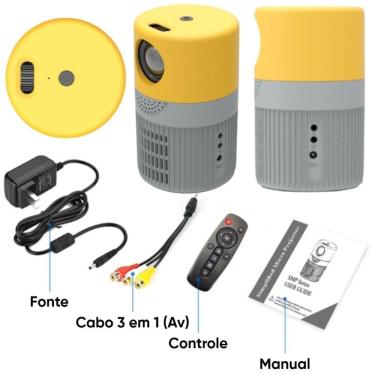 Imagem de Mini projetor 3000 luméns, 1080p portatil cinza/amarelo