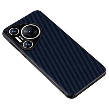 Imagem de LTLMYDAM Capa fina para HuaWei Pura 70 Ultra/70 Pro/70 Pro+/70, capa de couro de fibra de carbono, proteção de metal, à prova de choque, azul, 70