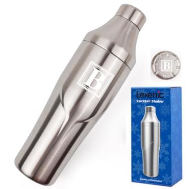 Imagem de Lexenic Coqueteleira personalizada de parede dupla de 680 g - Monogramm Iniciais Martini Shaker - Isolado para manter as bebidas geladas - tampa sem torção presa, coador embutido - Coador de bebidas
