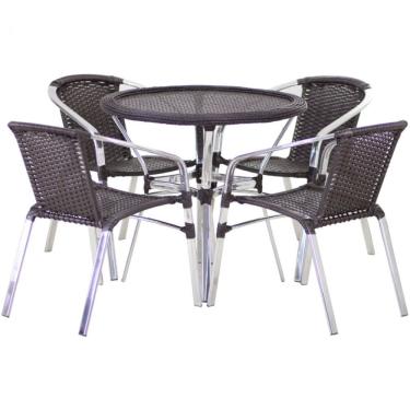Imagem de Kit 4 Cadeiras Floripa e Mesa Tampo Tramado Alumínio Piscina Jardim Área