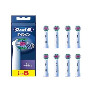 Imagem de Oral-B Cabeça de escova de dentes elétrica branca Pro 3D, cerdas em forma de X e copo de polimento exclusivo para clareamento dental e para remover manchas na superfície, pacote com 8 cabeças de escova de dentes, branco