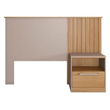 Imagem de Cabeceira Solteiro Ripada Com Mesa Lateral 1 Gaveta Lucila Buriti Fendi Caemmun