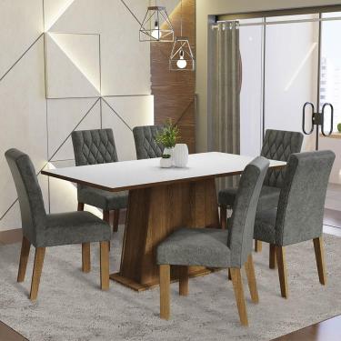 Imagem de Conjunto Sala De Jantar Mesa Tampo De Madeira 6 Cadeiras Rustic/branco/silver Britney Madesa