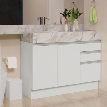 Imagem de Armário Gabinete Para Banheiro 120cm 2 Portas 3 Gavetas Branco Madesa Branco