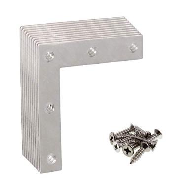 Imagem de Pacote com 10 placas de suporte de reparo de reparo, suporte de canto plano em forma de L de aço inoxidável ULIFESTAR para madeira, suporte de fixação de metal para prateleiras, móveis e gabinete 10 pacotes (60 x 60 mm)