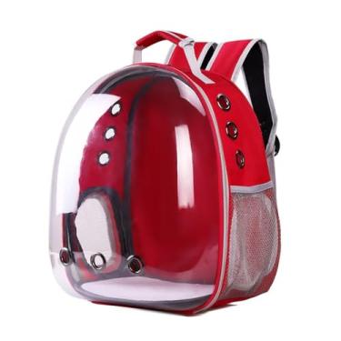 Imagem de Mochila De Transporte Pet Visão 360 Panoramica Gato Cão Cor Vermelha