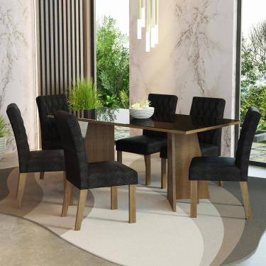 Imagem de Conjunto Sala de Jantar Mesa Tampo de Vidro 6 Cadeiras Rustic/Preto/Oxford Marissa Madesa