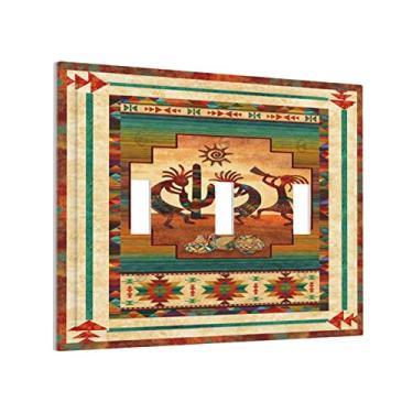 Imagem de Kokopelli Tampa de interruptor de luz do sudoeste nativo americano 3 entradas decorativa placa de parede tripla étnica tribal antiga africana agricultura afro placa de interruptor elétrico decoração de banheiro