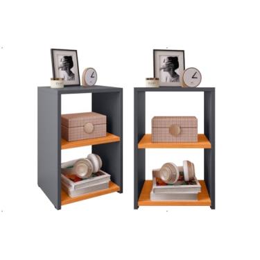 Imagem de Kit 2 Mesas de Cabeceira Bella New Com Nicho Organizador (Cinza/Cinamomo)