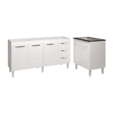 Imagem de Mobília Decor, Cozinha Balcão Armário Gabinete de Pia 150 cm Deise e Balcão Fran para Fogão Cooktop 5 Bocas Branco