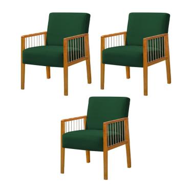 Imagem de Kit 3 Poltronas Decorativa Base em Madeira Maciça e Corda Náutica Copacabana Veludo Verde