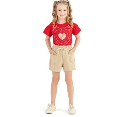 Imagem de Conjunto Infantil Verão Menina Blusa e Short Coração Dourado  4 a 14 - Angerô-Feminino