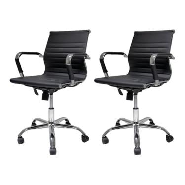 Imagem de Kit 02 Cadeiras de Escritório Ergonômica Simples Home Office Secretária Diretor Giratória Suporta até 120kg - Base Cromada Anti Risco Charles Eames Eiffel