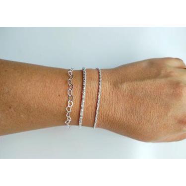 Imagem de Kit 3 Pulseiras Coração Pipoca E Baiana Maciça De Prata 925 - DR Joias