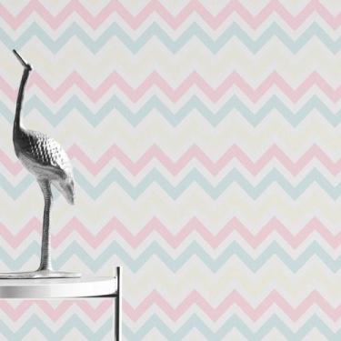 Imagem de Papel de Parede Adesivo Ondas Rosa e Azul Lavável - PAPEL E PAREDE ADE