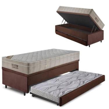 Imagem de Bicama Box Baú 88x188Suede Marrom c/ Colchão Airtech Ortobom