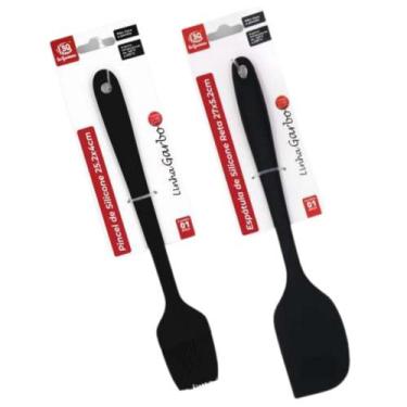 Imagem de Kit Espátula e Pincel de Silicone Colher Reta Pão Dura Raspadora Confe