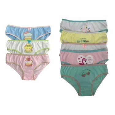 Imagem de Kit 12 Calcinhasas Femininas Infantil Algodao Qualidade - Folly, M, Ro