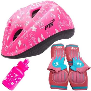 Imagem de Capacete Infantil Bicicleta + Joelheira + Cotoveleira + Luva + Garrafi