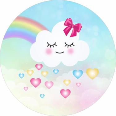 Imagem de Painel de Lona Redondo Chuva de Amor Arco Íris Corações Laço - Fabrika
