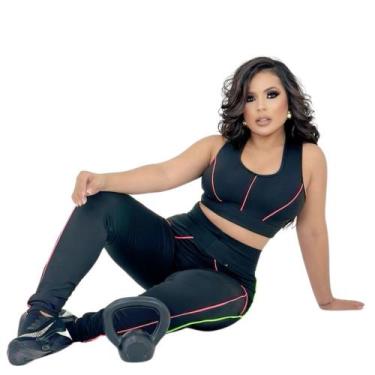 Imagem de Conjuntos Calça Legging E Top Roupas Feminina Academia - WM, G, Preto 