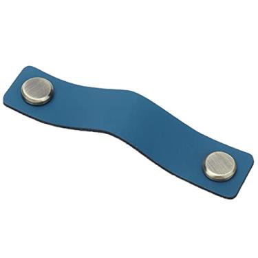 Imagem de Puxador de porta de armário de couro feito à mão, puxador anticolisão resistente ao desgaste europeu requintado moderno simples puxador de armário (azul)