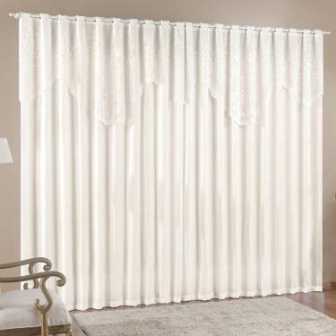 Imagem de Cortina 2,00m X 1,70m Do Momento Sala Quarto Renda Com Microfibra P Varão Palha