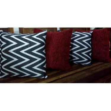 Imagem de Kit 4 Capas Almofadas Jacquard Estampado  CHEVRON COM VERMELHO 45x45 C