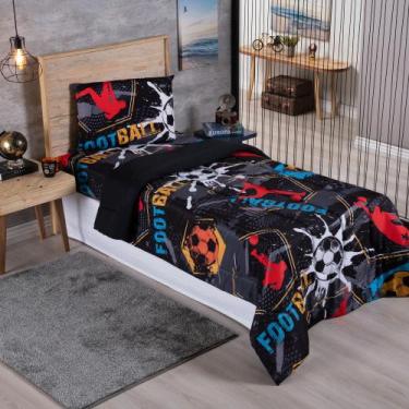 Imagem de Kit Edredom Solteiro Micropercal 200 fios Infantil Dupla Face Futebol 