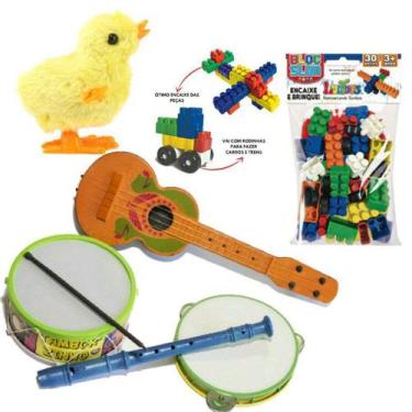 Imagem de Kit 6 Brinquedos Educativos Instrumentos Blocos de Montar Pintinho Tam