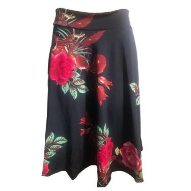 Imagem de Saia Gode Evase Midi Rodada Babado Estampada Moda Evangélica Casual Su